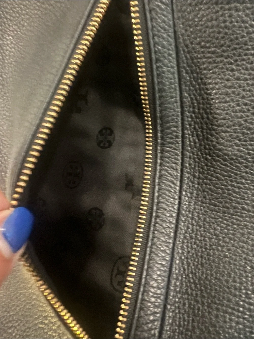 Tory Burch Black Pebbled Leather Crossbody with Gold Chain